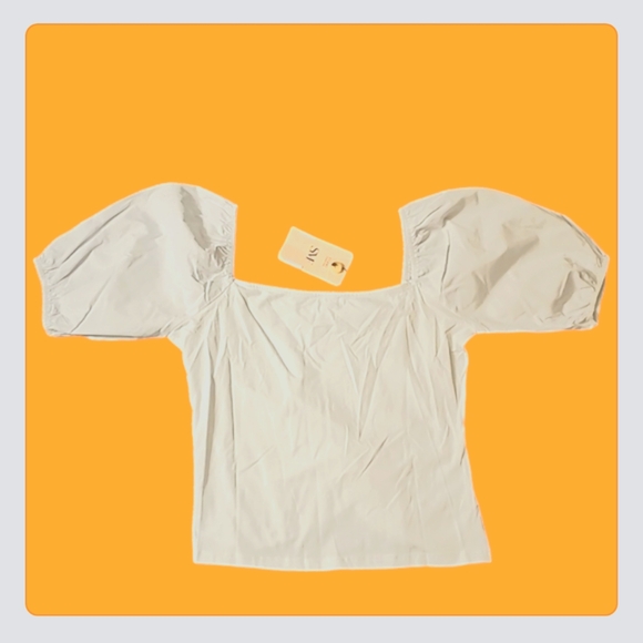 White Puff Sleeve Stretch Top SMF Studio Collection X-Large NWT $39 - Picture 7 of 8